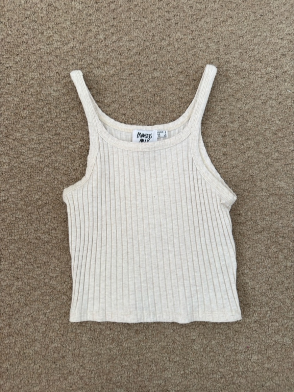 Princess Polly Ribbed Cream Crop Tank